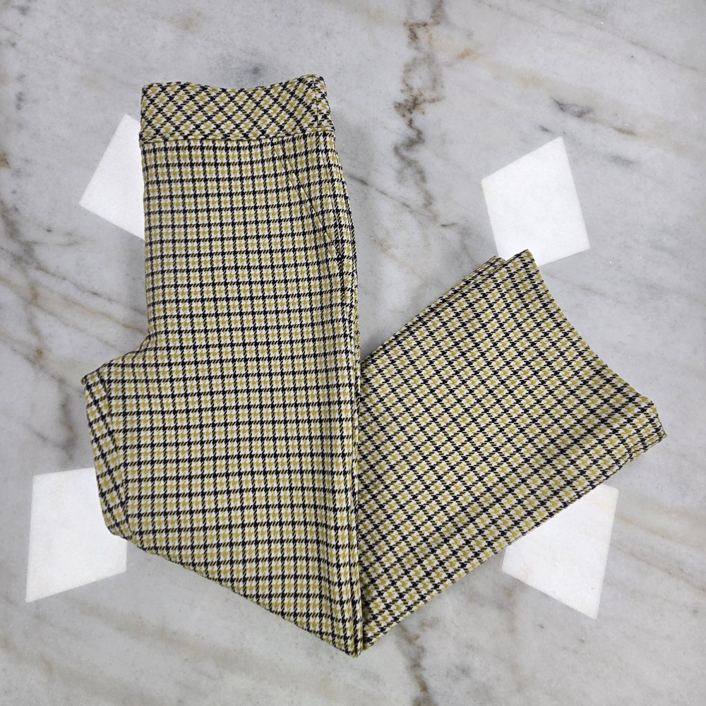 Spanx The Perfect Pant Women Medium Yellow Houndstooth Wide Leg Career Preppy